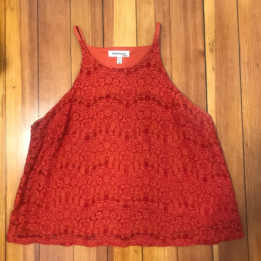 Monteau Orange lace tank top size Medium